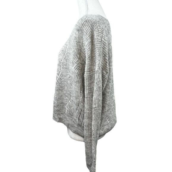 Anthropologie Gray Pointelle Knit Pullover Sweater Size XS Boxy Cropped Cable - Picture 6 of 11